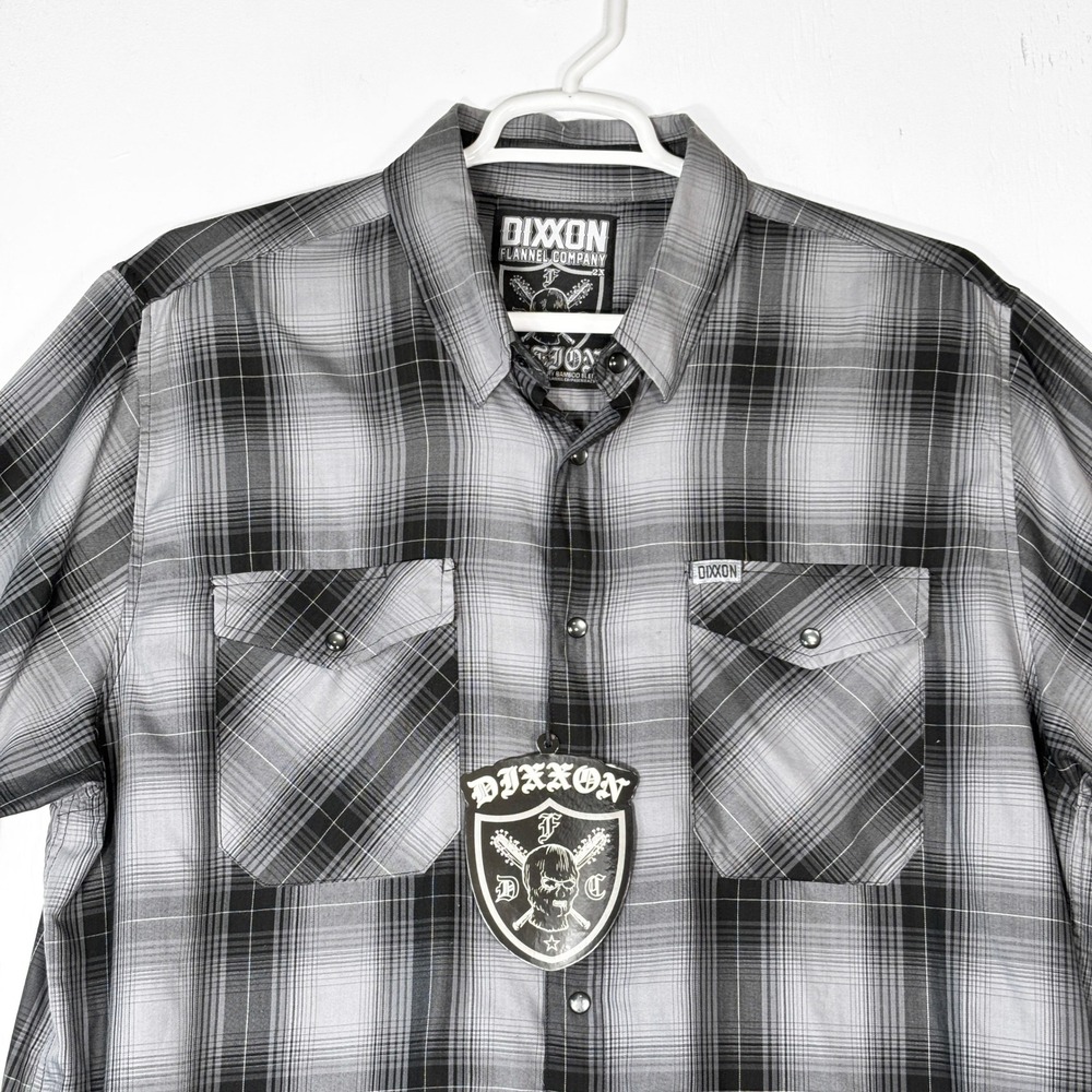 Dixxon Flannel Co Nation Grey Black Plaid Bamboo Mens 2XL S/S Shirt Snap Front